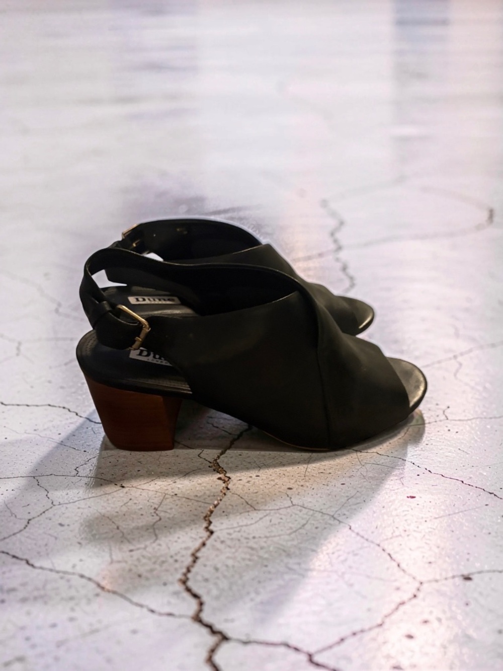 Dune London Black Leather Ignus Crisscross Slingback Wooden Block Heel Size 39